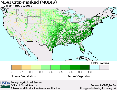 United States Cropland NDVI (Terra-MODIS) Thematic Map For 10/21/2018 - 10/31/2018
