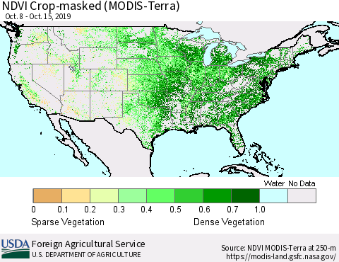 United States Cropland NDVI (Terra-MODIS) Thematic Map For 10/11/2019 - 10/20/2019