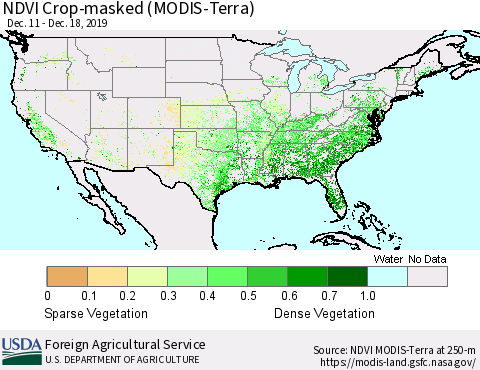 United States Cropland NDVI (Terra-MODIS) Thematic Map For 12/11/2019 - 12/20/2019