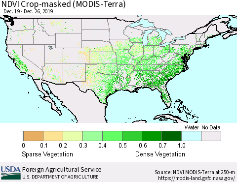 United States NDVI Crop-masked (MODIS-Terra) Thematic Map For 12/21/2019 - 12/31/2019