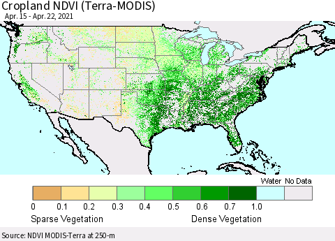 United States Cropland NDVI (Terra-MODIS) Thematic Map For 4/15/2021 - 4/22/2021
