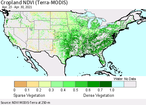 United States NDVI Crop-masked (MODIS-Terra) Thematic Map For 4/21/2021 - 4/30/2021