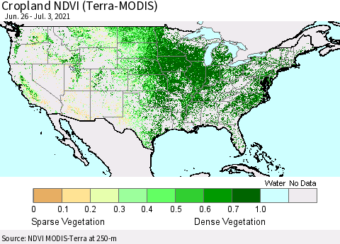United States Cropland NDVI (Terra-MODIS) Thematic Map For 6/26/2021 - 7/3/2021