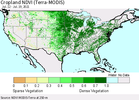 United States Cropland NDVI (Terra-MODIS) Thematic Map For 7/12/2021 - 7/19/2021