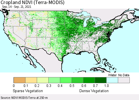 United States Cropland NDVI (Terra-MODIS) Thematic Map For 9/14/2021 - 9/21/2021