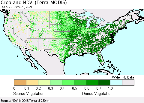 United States Cropland NDVI (Terra-MODIS) Thematic Map For 9/22/2021 - 9/29/2021