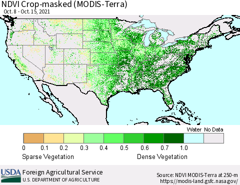 United States Cropland NDVI (Terra-MODIS) Thematic Map For 10/11/2021 - 10/20/2021