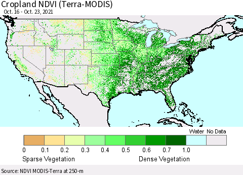 United States Cropland NDVI (Terra-MODIS) Thematic Map For 10/16/2021 - 10/23/2021