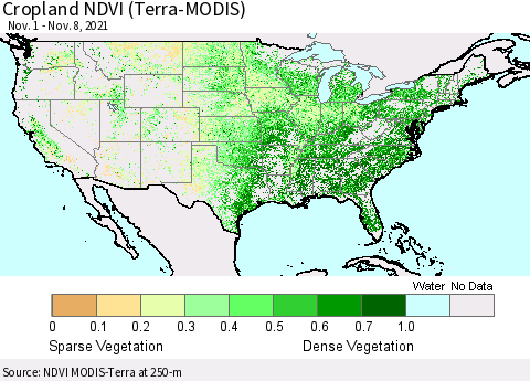 United States Cropland NDVI (Terra-MODIS) Thematic Map For 11/1/2021 - 11/8/2021
