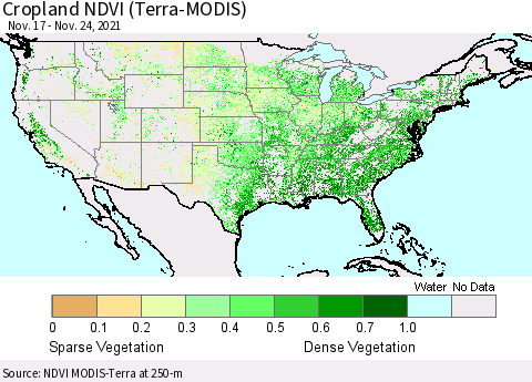United States Cropland NDVI (Terra-MODIS) Thematic Map For 11/17/2021 - 11/24/2021