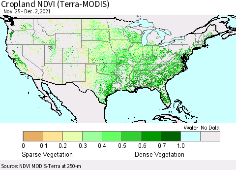 United States Cropland NDVI (Terra-MODIS) Thematic Map For 11/25/2021 - 12/2/2021