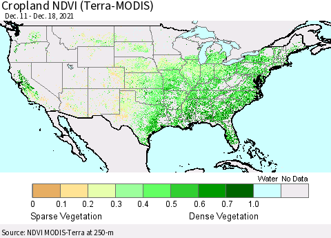 United States Cropland NDVI (Terra-MODIS) Thematic Map For 12/11/2021 - 12/18/2021