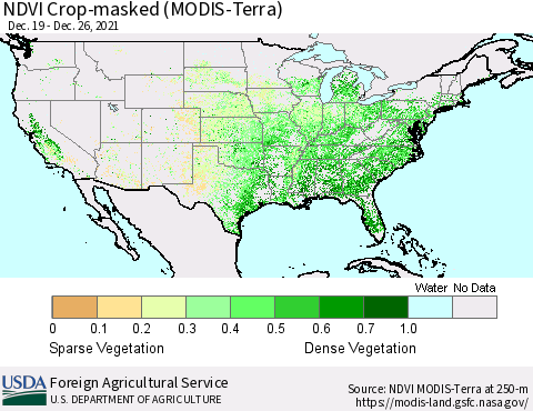 United States Cropland NDVI (Terra-MODIS) Thematic Map For 12/21/2021 - 12/31/2021