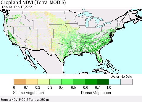 United States Cropland NDVI (Terra-MODIS) Thematic Map For 2/10/2022 - 2/17/2022