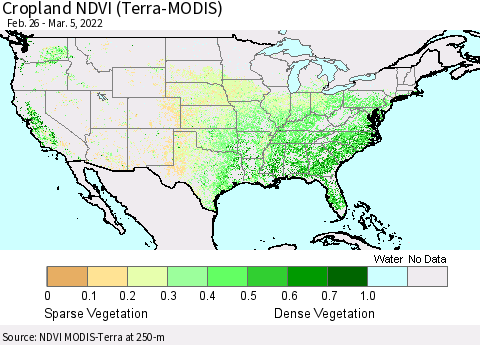 United States Cropland NDVI (Terra-MODIS) Thematic Map For 2/26/2022 - 3/5/2022