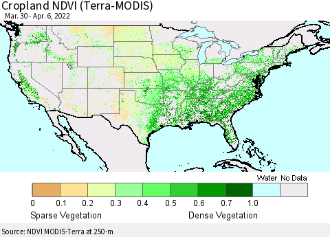 United States Cropland NDVI (Terra-MODIS) Thematic Map For 3/30/2022 - 4/6/2022