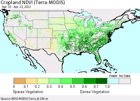 United States Cropland NDVI (Terra-MODIS) Thematic Map For 4/15/2022 - 4/22/2022