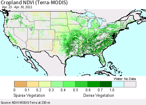 United States Cropland NDVI (Terra-MODIS) Thematic Map For 4/21/2022 - 4/30/2022