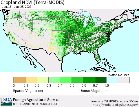 United States Cropland NDVI (Terra-MODIS) Thematic Map For 6/21/2022 - 6/30/2022