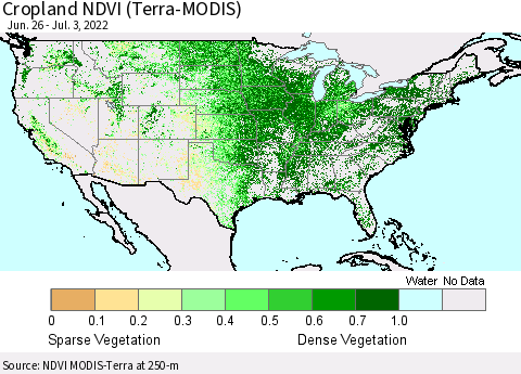 United States Cropland NDVI (Terra-MODIS) Thematic Map For 6/26/2022 - 7/3/2022