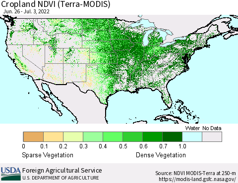 United States Cropland NDVI (Terra-MODIS) Thematic Map For 7/1/2022 - 7/10/2022