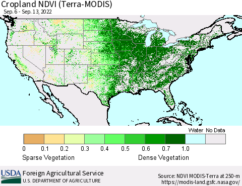 United States Cropland NDVI (Terra-MODIS) Thematic Map For 9/11/2022 - 9/20/2022