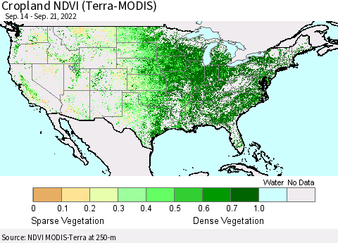 United States Cropland NDVI (Terra-MODIS) Thematic Map For 9/14/2022 - 9/21/2022