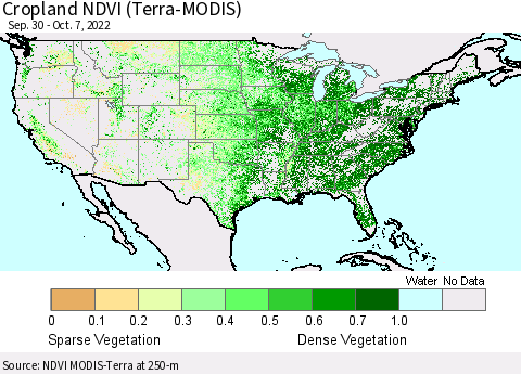 United States Cropland NDVI (Terra-MODIS) Thematic Map For 9/30/2022 - 10/7/2022
