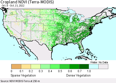 United States Cropland NDVI (Terra-MODIS) Thematic Map For 10/8/2022 - 10/15/2022