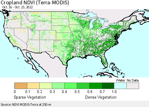 United States Cropland NDVI (Terra-MODIS) Thematic Map For 10/16/2022 - 10/23/2022
