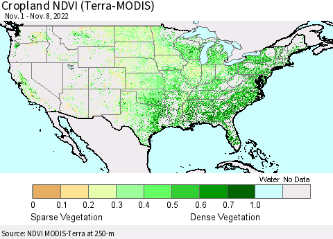 United States Cropland NDVI (Terra-MODIS) Thematic Map For 11/1/2022 - 11/8/2022