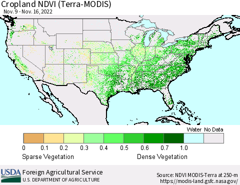 United States Cropland NDVI (Terra-MODIS) Thematic Map For 11/11/2022 - 11/20/2022