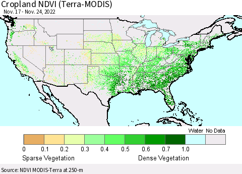United States Cropland NDVI (Terra-MODIS) Thematic Map For 11/17/2022 - 11/24/2022