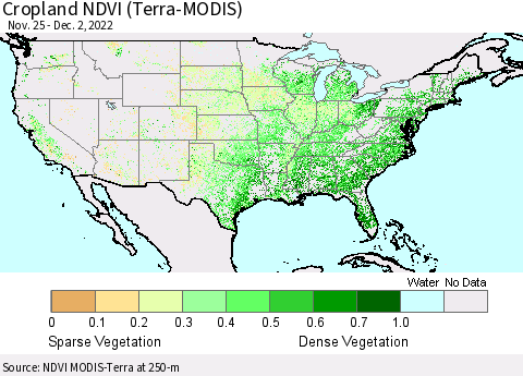 United States Cropland NDVI (Terra-MODIS) Thematic Map For 11/25/2022 - 12/2/2022