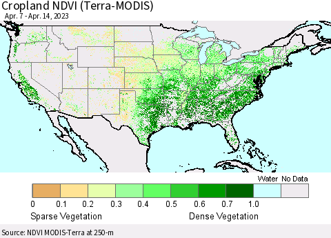 United States Cropland NDVI (Terra-MODIS) Thematic Map For 4/7/2023 - 4/14/2023