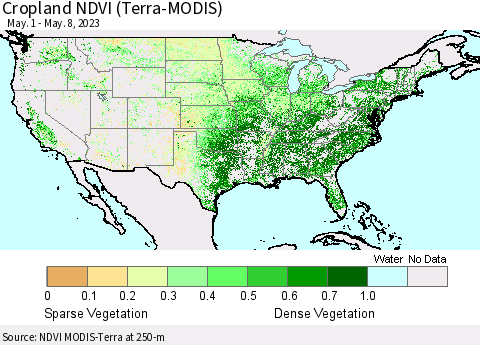 United States Cropland NDVI (Terra-MODIS) Thematic Map For 5/1/2023 - 5/8/2023