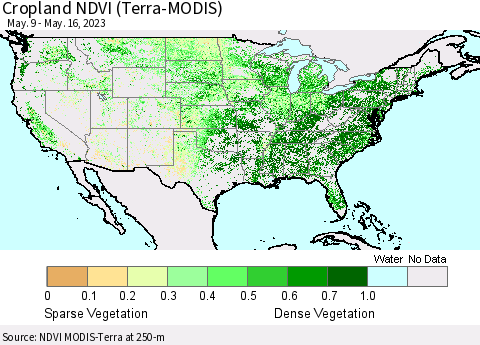 United States Cropland NDVI (Terra-MODIS) Thematic Map For 5/9/2023 - 5/16/2023