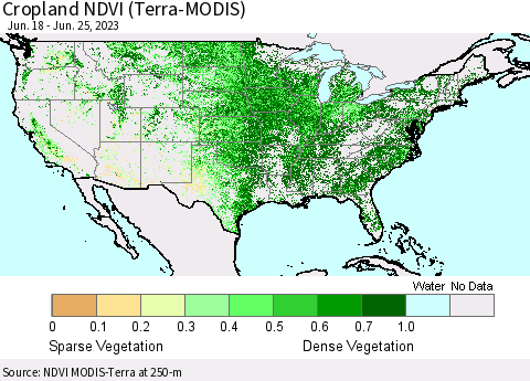 United States Cropland NDVI (Terra-MODIS) Thematic Map For 6/18/2023 - 6/25/2023