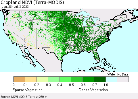 United States Cropland NDVI (Terra-MODIS) Thematic Map For 6/26/2023 - 7/3/2023