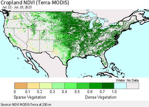 United States Cropland NDVI (Terra-MODIS) Thematic Map For 7/12/2023 - 7/19/2023