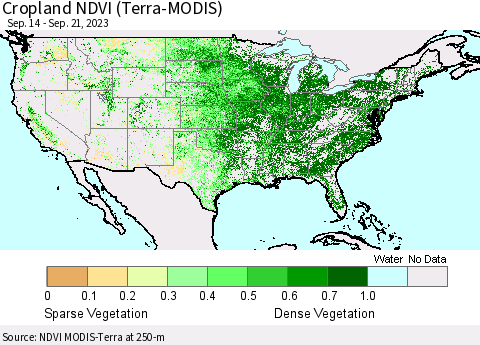 United States Cropland NDVI (Terra-MODIS) Thematic Map For 9/14/2023 - 9/21/2023