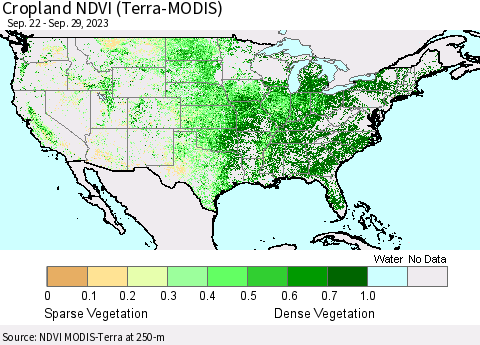 United States Cropland NDVI (Terra-MODIS) Thematic Map For 9/22/2023 - 9/29/2023
