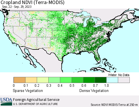 United States Cropland NDVI (Terra-MODIS) Thematic Map For 9/21/2023 - 9/30/2023