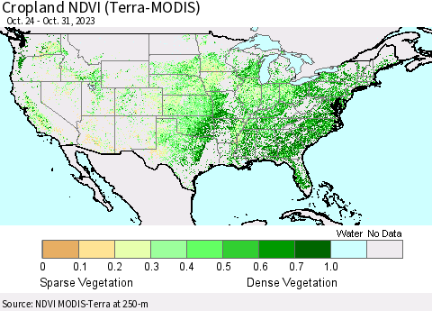 United States Cropland NDVI (Terra-MODIS) Thematic Map For 10/24/2023 - 10/31/2023