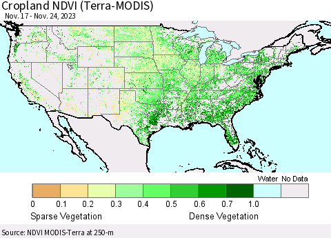 United States Cropland NDVI (Terra-MODIS) Thematic Map For 11/17/2023 - 11/24/2023