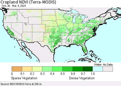 United States Cropland NDVI (Terra-MODIS) Thematic Map For 2/26/2024 - 3/4/2024