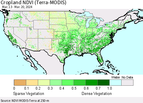 United States Cropland NDVI (Terra-MODIS) Thematic Map For 3/13/2024 - 3/20/2024