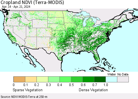 United States Cropland NDVI (Terra-MODIS) Thematic Map For 4/14/2024 - 4/21/2024