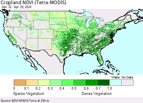 United States Cropland NDVI (Terra-MODIS) Thematic Map For 4/22/2024 - 4/29/2024