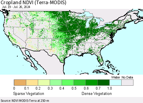 United States Cropland NDVI (Terra-MODIS) Thematic Map For 7/19/2024 - 7/26/2024